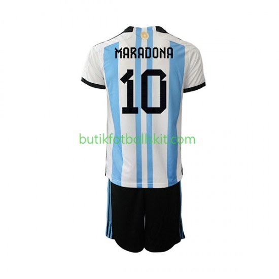 Argentina Maradona 10 Barn Hemma Matchtröja World Cup 2022 Kortärmad