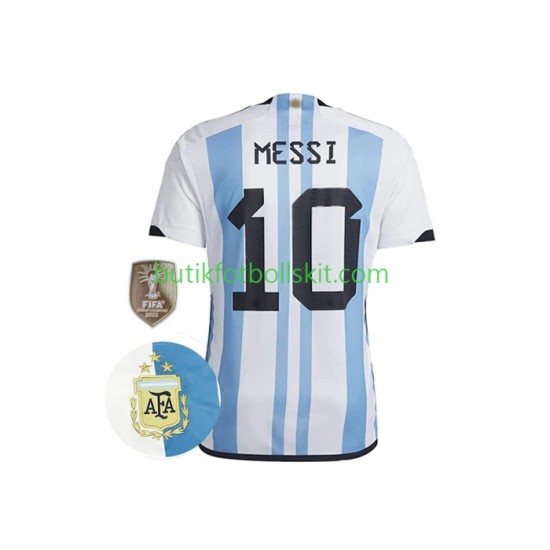 Argentina Messi 10 3 Stars Män Hemma Matchtröja World Cup 2022 Kortärmad