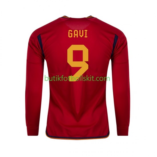 Spanien Gavi 9 Män Hemma Matchtröja World Cup 2022 Långärmad
