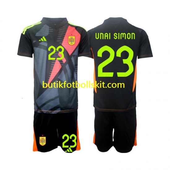 Spanien Unai Simon 23 Målvakt Barn Borta Matchtröja Euro 2024 Kortärmad