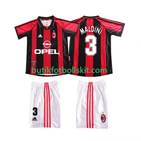 AC Milan MALDINI 3 Retro Barn Hemma Matchtröja 1999 1998 Kortärmad