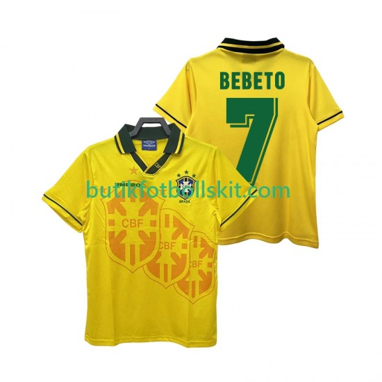 Brasilien BEBETO 7 1994 Retro Män Hemma Matchtröja Kortärmad
