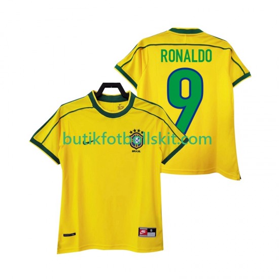 Brasilien RONALDO 9 Retro Män Hemma Matchtröja 1998 Kortärmad