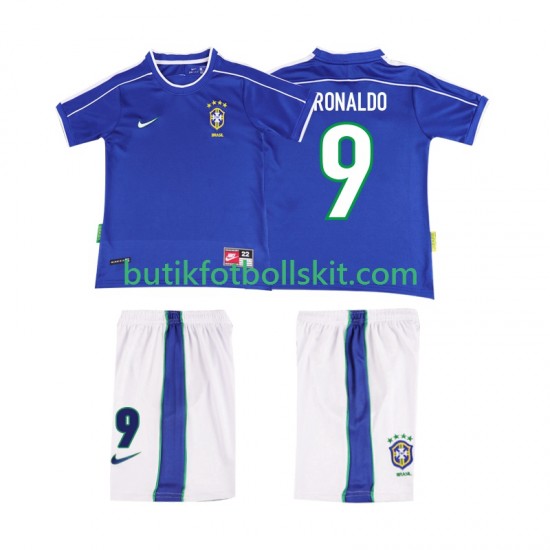 Brasilien Ronaldo 9 Retro Barn Borta Matchtröja 1998 Kortärmad
