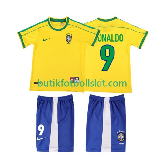 Brasilien Ronaldo 9 Retro Barn Hemma Matchtröja 1998 Kortärmad
