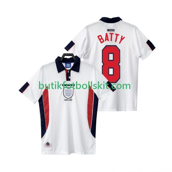 England BATTY 8 Retro Män Hemma Matchtröja 1998 Kortärmad