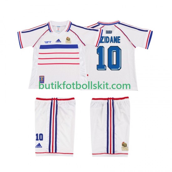 Frankrike ZIDANE 10 Retro Barn Borta Matchtröja 1998 Kortärmad