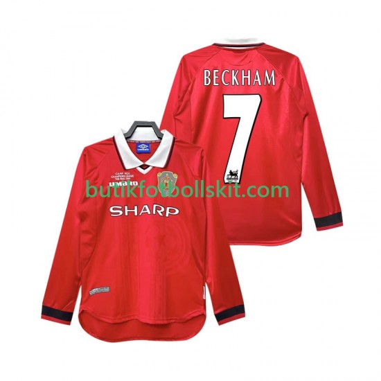 Manchester United Beckham 7 2000 Retro Män Hemma Matchtröja 1999 Långärmad