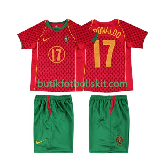 Portugal Cristiano Ronaldo 17 Retro Barn Hemma Matchtröja 2004 Kortärmad
