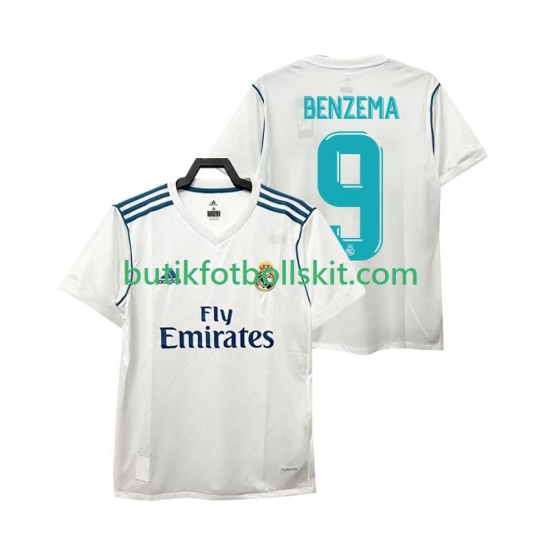 Real Madrid BENZEMA 9 2017 2018 Retro Män Hemma Matchtröja Kortärmad