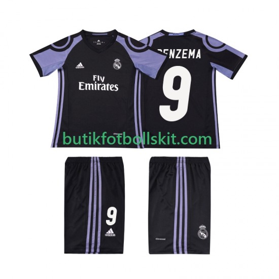 Real Madrid BENZEMA 9 2016 2017 Retro Barn Tredje Matchtröja Kortärmad