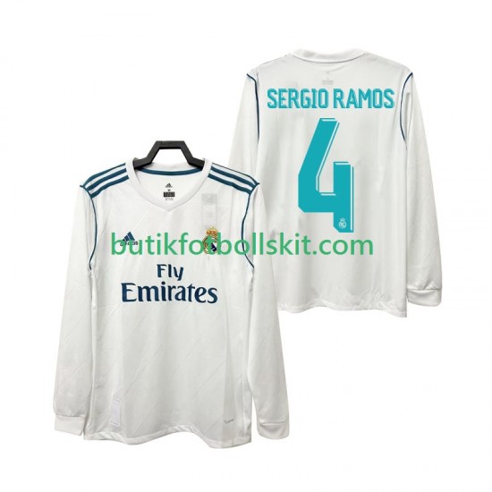 Real Madrid SERGIO RAMOS 4 2017 2018 Retro Män Hemma Matchtröja Långärmad