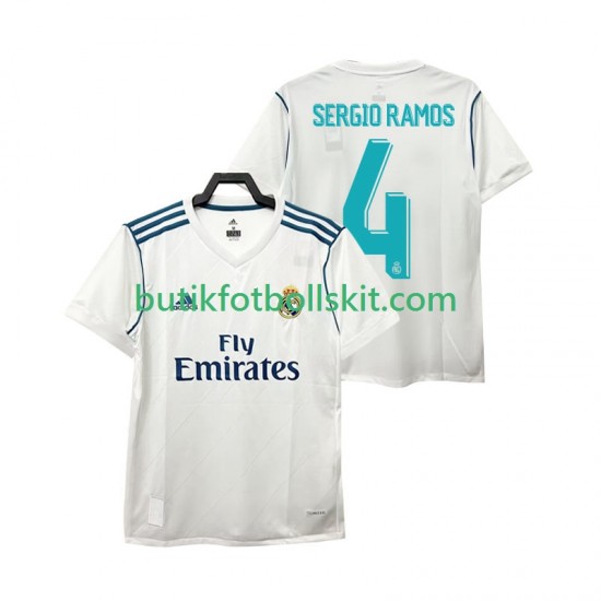 Real Madrid SERGIO RAMOS 4 2017 2018 Retro Män Hemma Matchtröja Kortärmad