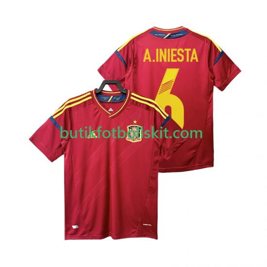 Spanien Andres Iniesta 6 2012 Retro Män Hemma Matchtröja Kortärmad