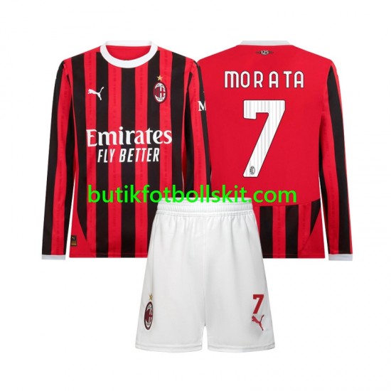 AC Milan Morata 7 Barn Hemma Matchtröja 2024/25 Långärmad