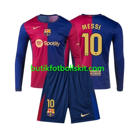 FC Barcelona Lionel Messi 10 Barn Hemma Matchtröja 2024/25 Långärmad