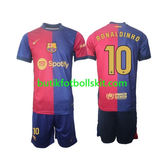 FC Barcelona Ronaldinho 10 Barn Hemma Matchtröja 2024/25 Långärmad