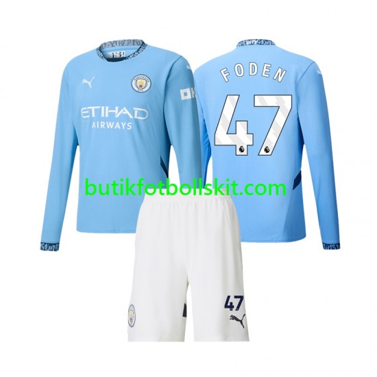 Manchester City Phil Foden 47 Barn Hemma Matchtröja 2024/25 Långärmad