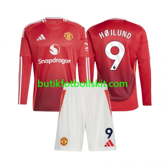 Manchester United Rasmus Hojlund 9 Barn Hemma Matchtröja 2024/25 Långärmad