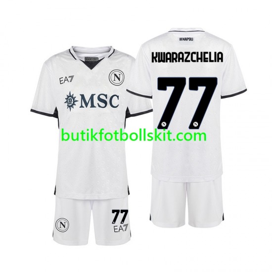SSC Napoli Khvicha Kvaratskhelia 77 Barn Borta Matchtröja 2024/25 Kortärmad