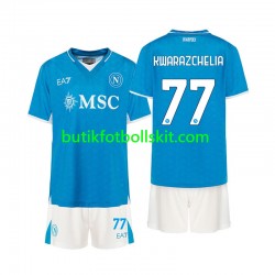 SSC Napoli Khvicha Kvaratskhelia 77 Barn Hemma Matchtröja 2024/25 Kortärmad