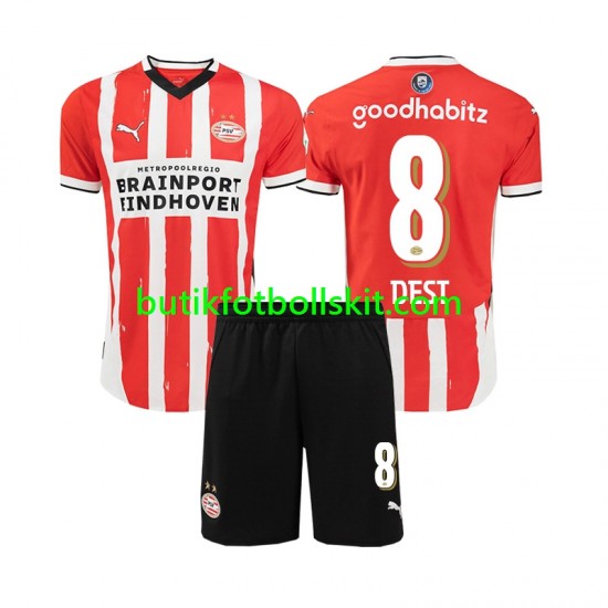 PSV Eindhoven Sergino Dest 8 Barn Hemma Matchtröja 2024/25 Kortärmad