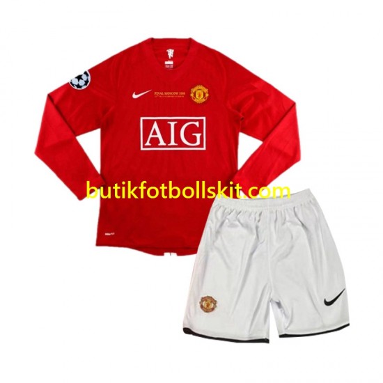 Manchester United Champion League 2007 Retro Barn Hemma Matchtröja Långärmad