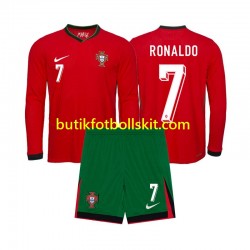 Portugal Ronaldo 7 Barn Hemma Matchtröja Euro 2024 Långärmad
