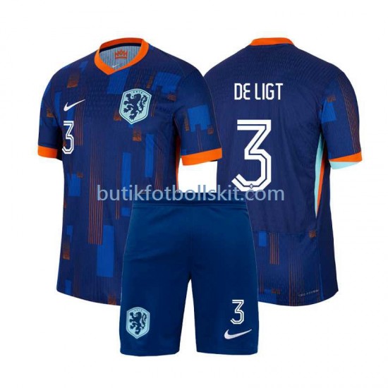 Nederländerna Matthijs de Ligt 3 Barn Borta Matchtröja Euro 2024 Kortärmad