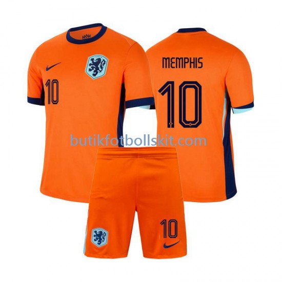 Nederländerna Memphis Depay 10 Barn Hemma Matchtröja Euro 2024 Kortärmad