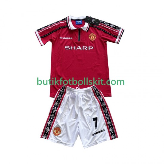 Manchester United Beckham 7 Retro Barn Hemma Matchtröja 1999 1998 Kortärmad