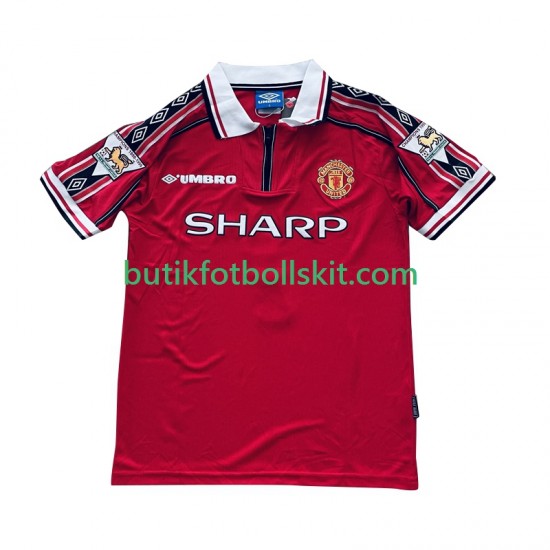 Manchester United Beckham 7 Retro Män Hemma Matchtröja 1999 1998 Kortärmad