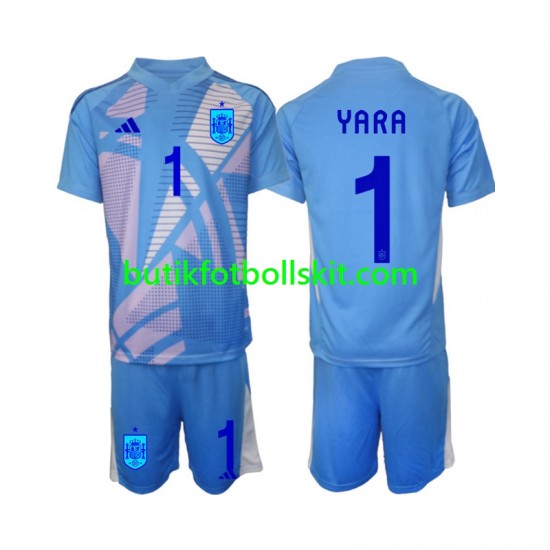 Spanien David Raya 1 Målvakt Barn Hemma Matchtröja Euro 2024 Kortärmad