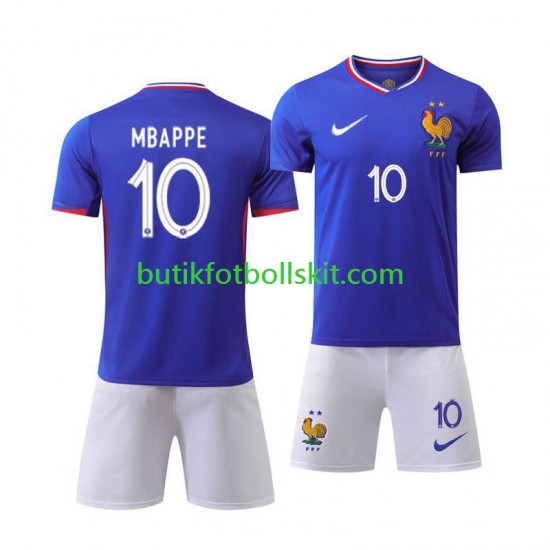 Frankrike Mbappé Kylian 10 Barn Hemma Matchtröja Euro 2024 Kortärmad
