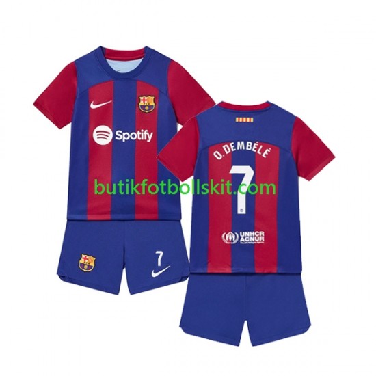 FC Barcelona Ousmane Dembele 7 Barn Hemma Matchtröja 2023/24 Kortärmad