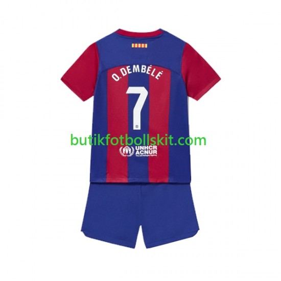 FC Barcelona Ousmane Dembele 7 Barn Hemma Matchtröja 2023/24 Kortärmad