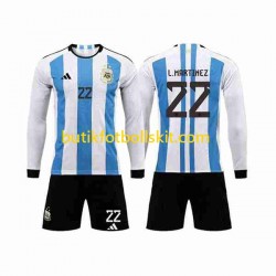 Argentina 3 Stars Lautaro Martinez 22 Barn Hemma Matchtröja World Cup 2022 Långärmad