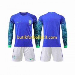 Brasilien Barn Borta Matchtröja World Cup 2022 Långärmad