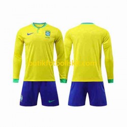 Brasilien Barn Hemma Matchtröja World Cup 2022 Långärmad