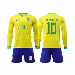 Brasilien Neymar Jr 10 Barn Hemma Matchtröja World Cup 2022 Långärmad