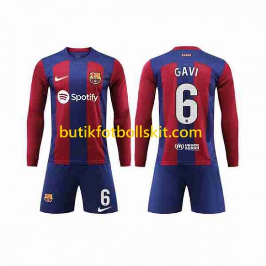 FC Barcelona GAVI 6 Barn Hemma Matchtröja 2023/24 Långärmad