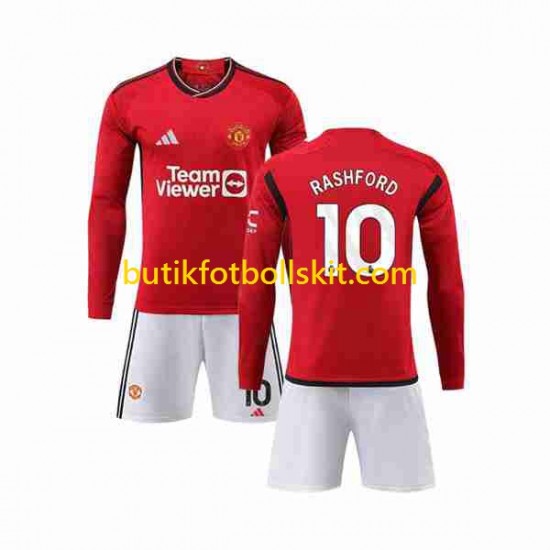 Manchester United Marcus Rashford 10 Barn Hemma Matchtröja 2023/24 Långärmad