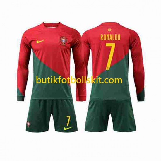 Portugal Ronaldo 7 Barn Hemma Matchtröja World Cup 2022 Långärmad