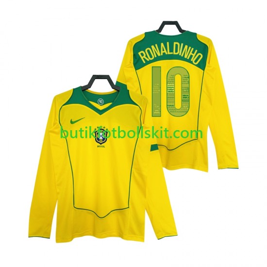 Brasilien RONALDINHO 10 Retro Män Hemma Matchtröja 2004 Långärmad