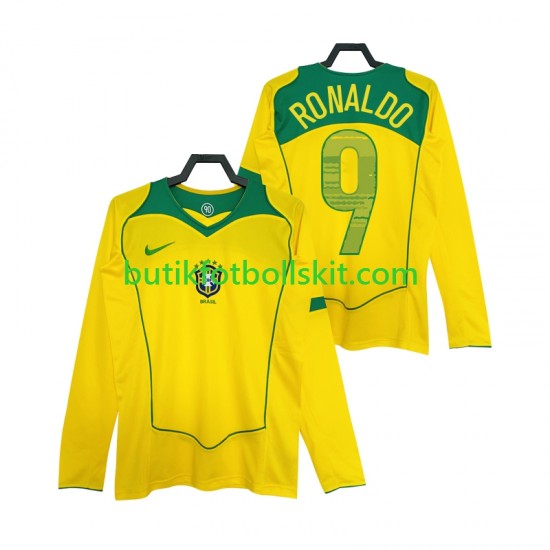 Brasilien RONALDO 9 Retro Män Hemma Matchtröja 2004 Långärmad
