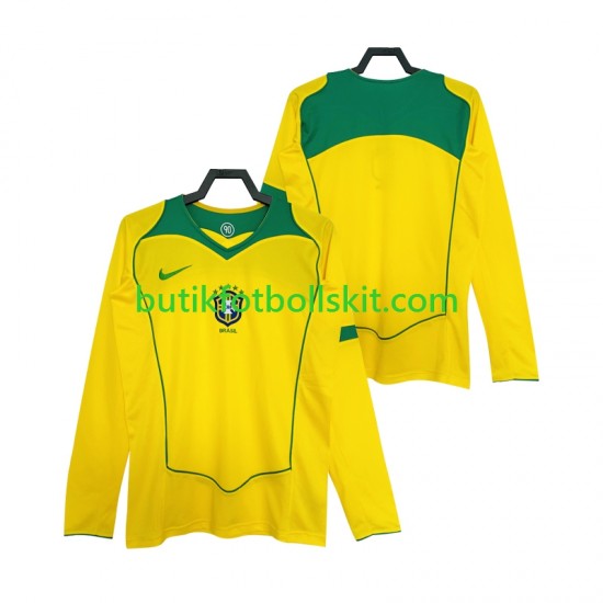Brasilien Retro Män Hemma Matchtröja 2004 Långärmad