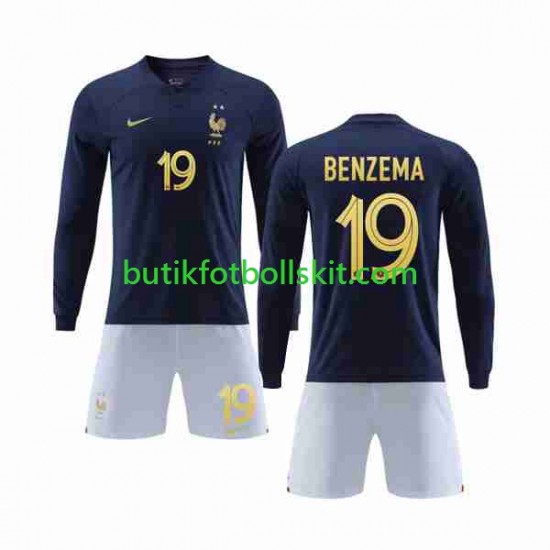 Frankrike Benzema 19 Barn Hemma Matchtröja World Cup 2022 Långärmad