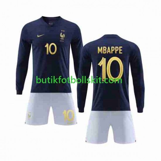 Frankrike Mbappé 10 Barn Hemma Matchtröja World Cup 2022 Långärmad