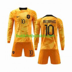 Nederländerna Memphis 10 Barn Hemma Matchtröja World Cup 2022 Långärmad