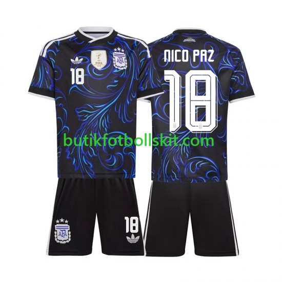 Argentina Nico Paz 18 Barn Borta Matchtröja World Cup 2026 Kortärmad